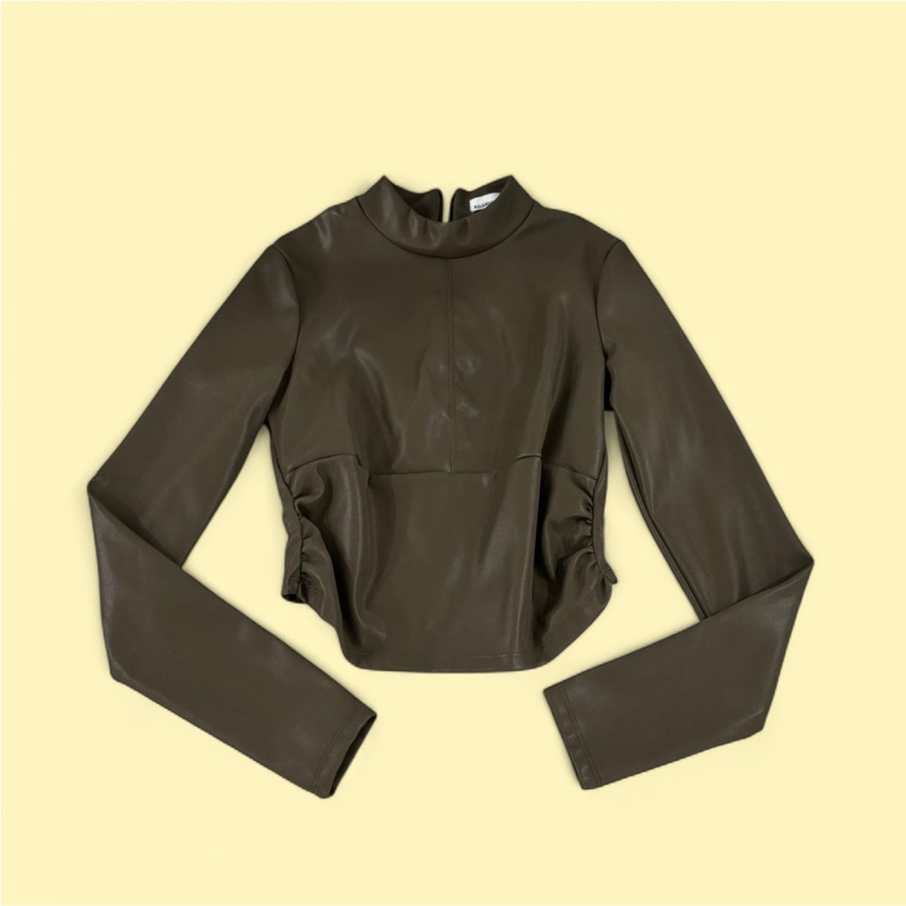 Pull&Bear Olive Green Faux Leather Top